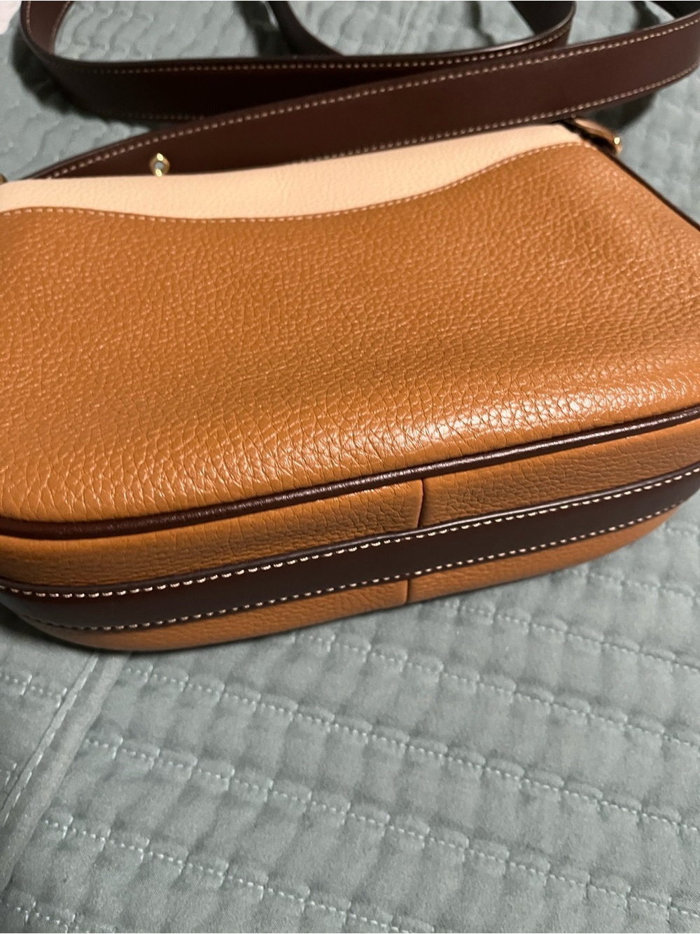 Coach Two-Tone Cream and Tan Suede & Leather Crossbody - Picture 11 of 16